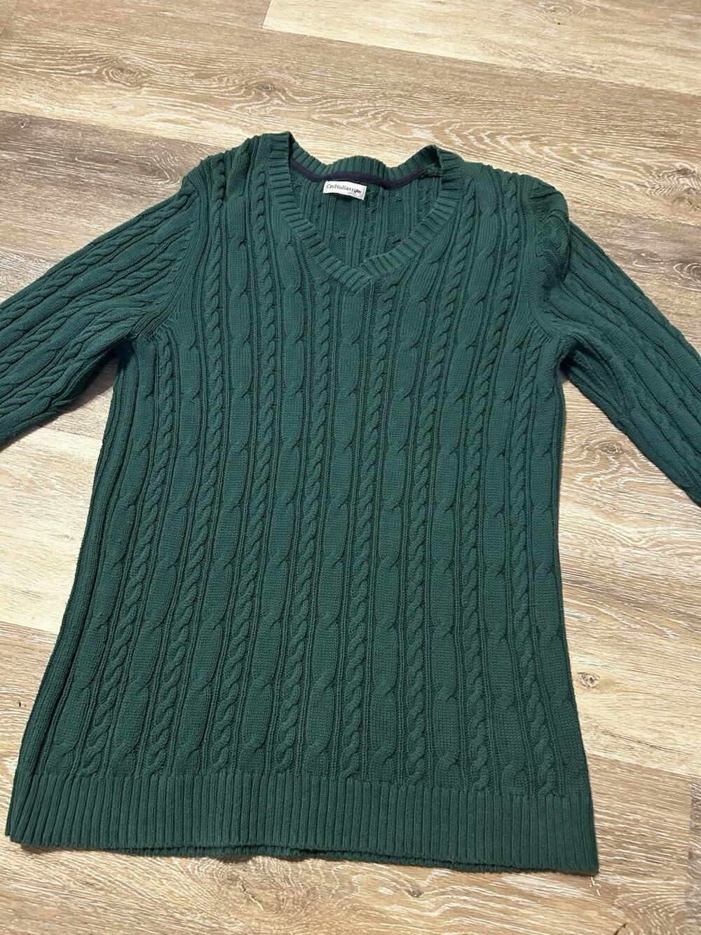 Women's Croft & Barrow Comfy Cozy Cotton Fall Winter Green Cable Knit Sweater M